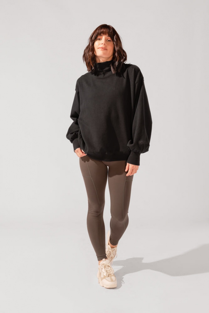 POPFLEX Ooey Gooey Mockneck Sweatshirt with Pockets Black | 381-XTRWBN