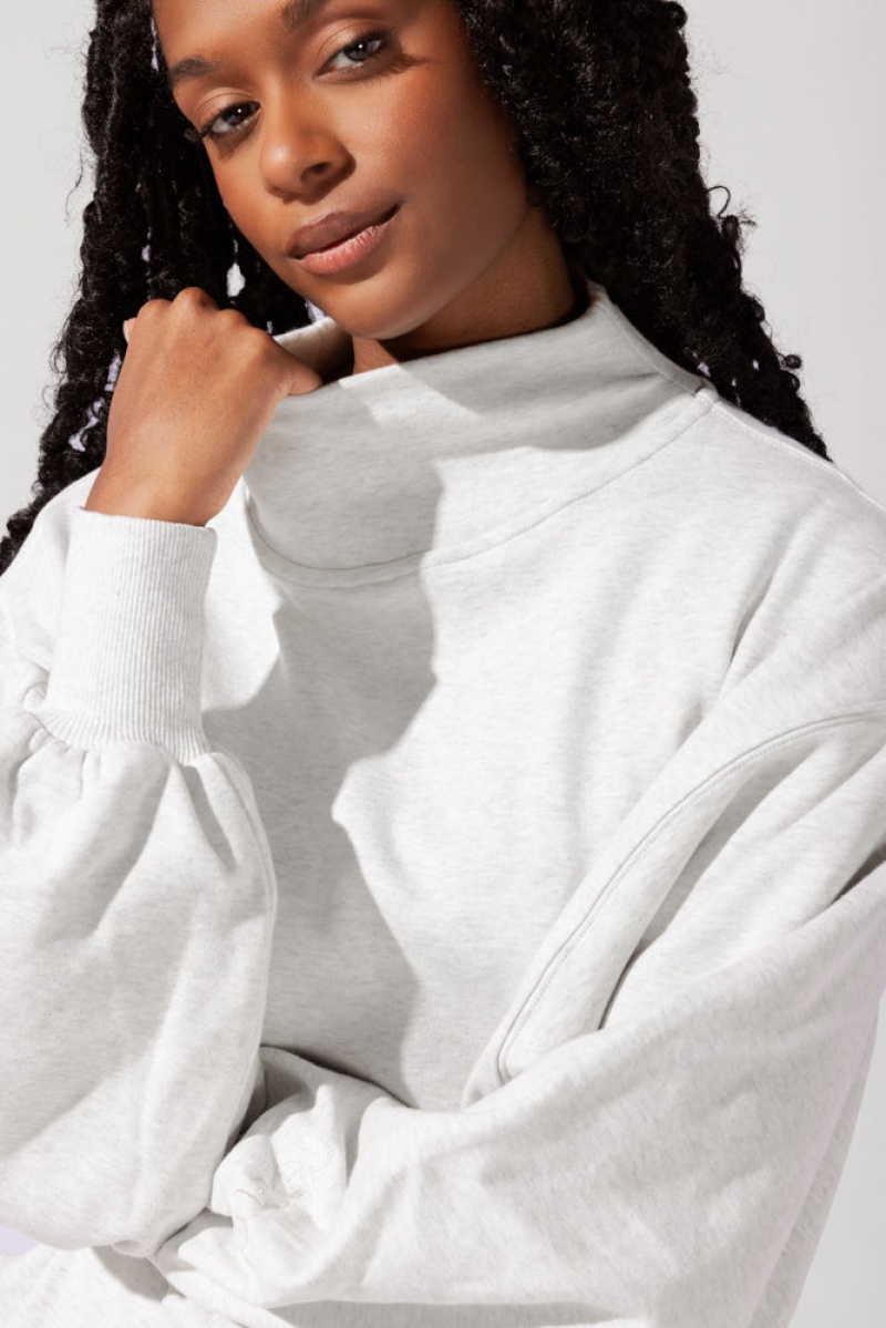 POPFLEX Ooey Gooey Mockneck Sweatshirt with Pockets Light Heather Grey | 896-EOITXG