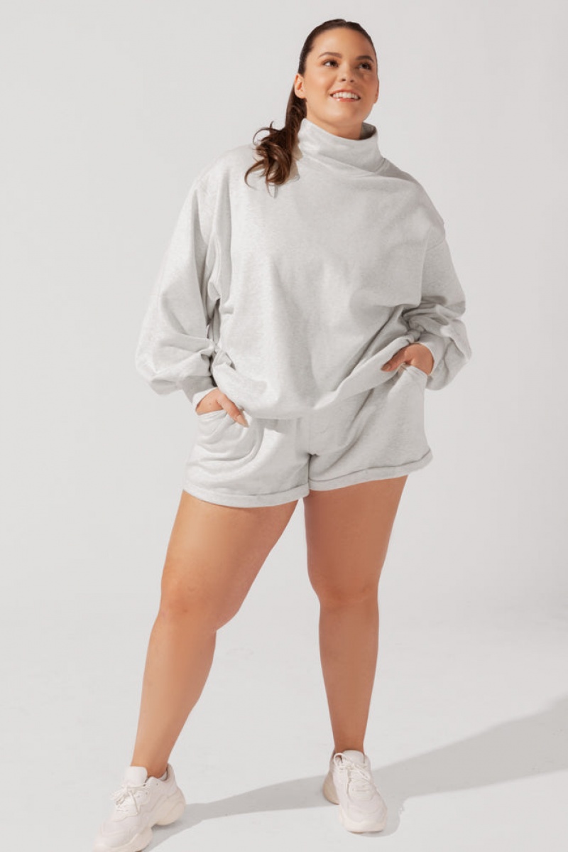 POPFLEX Ooey Gooey Mockneck Sweatshirt with Pockets Light Heather Grey | 896-EOITXG