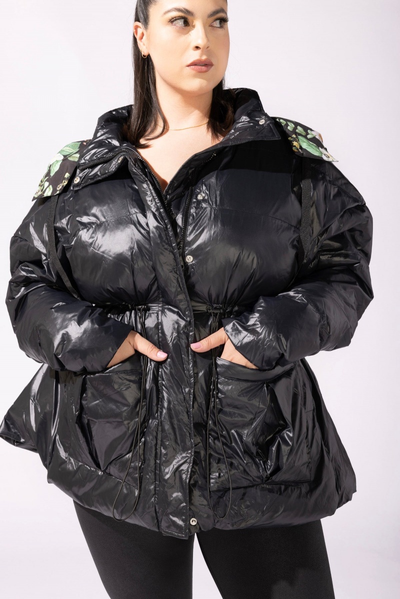 POPFLEX Pearl Peplum Puffer Jacket Black | 456-SRTQGO