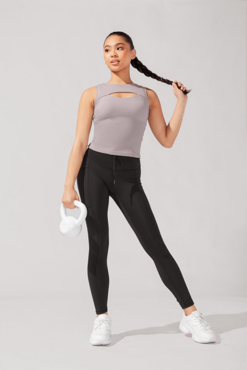 POPFLEX Peekaboo Crew Tank Smoky Taupe | 186-CNTJUM