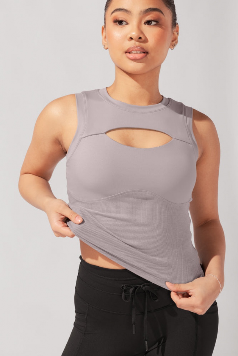 POPFLEX Peekaboo Crew Tank Smoky Taupe | 186-CNTJUM