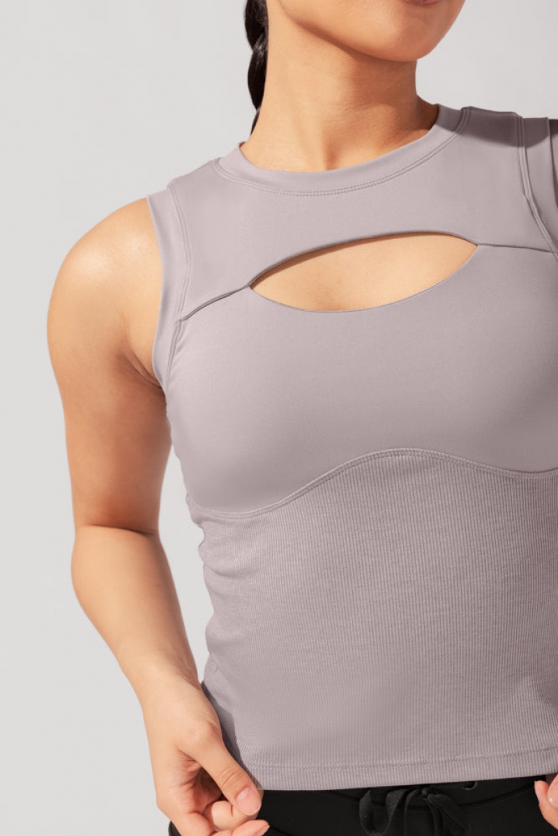 POPFLEX Peekaboo Crew Tank Smoky Taupe | 186-CNTJUM