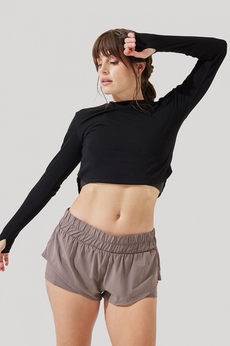 POPFLEX Refine Long Sleeve Top  Black | 823-UYFQCK