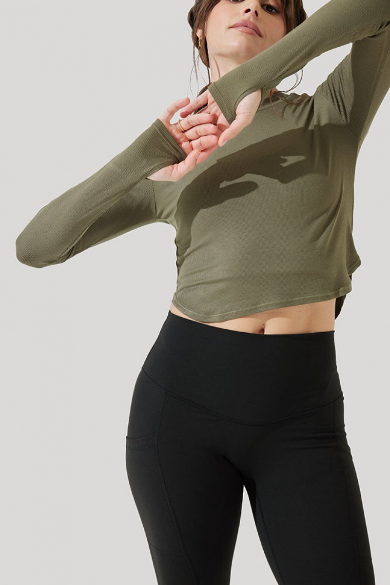 POPFLEX Refine Long Sleeve Top  Dark Olive | 925-MQHWFV