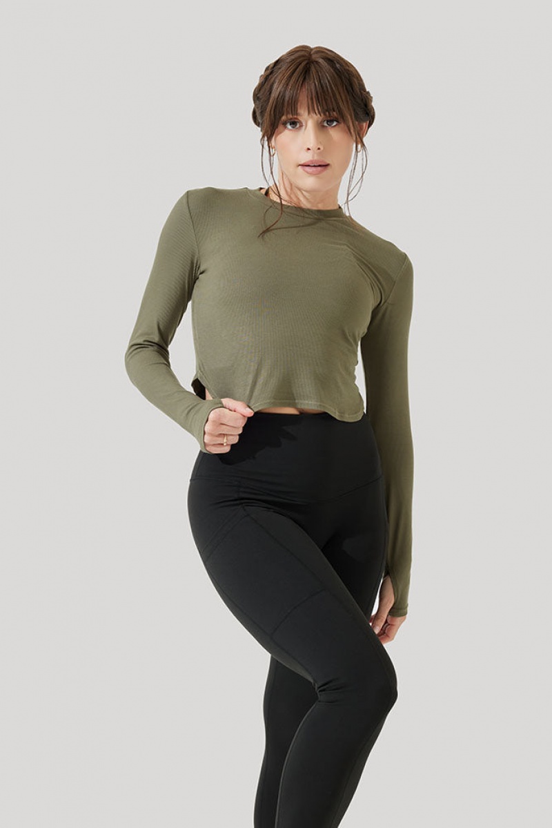 POPFLEX Refine Long Sleeve Top  Dark Olive | 925-MQHWFV