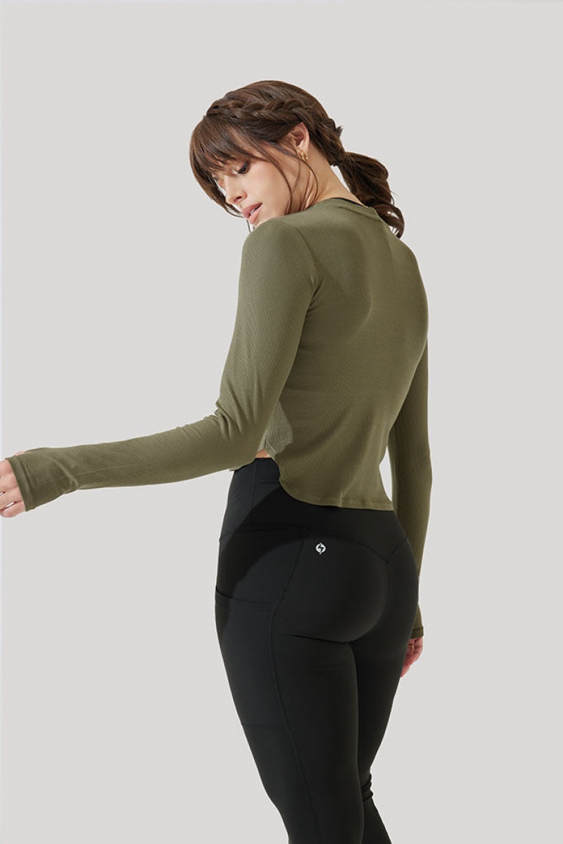 POPFLEX Refine Long Sleeve Top  Dark Olive | 925-MQHWFV