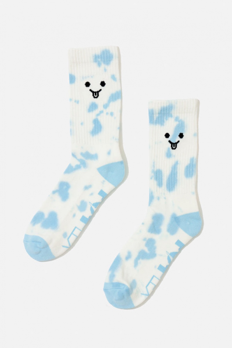 POPFLEX Silly Face Mid-Calf Gym Socks Blue Tie Dye | 512-GDRNSJ