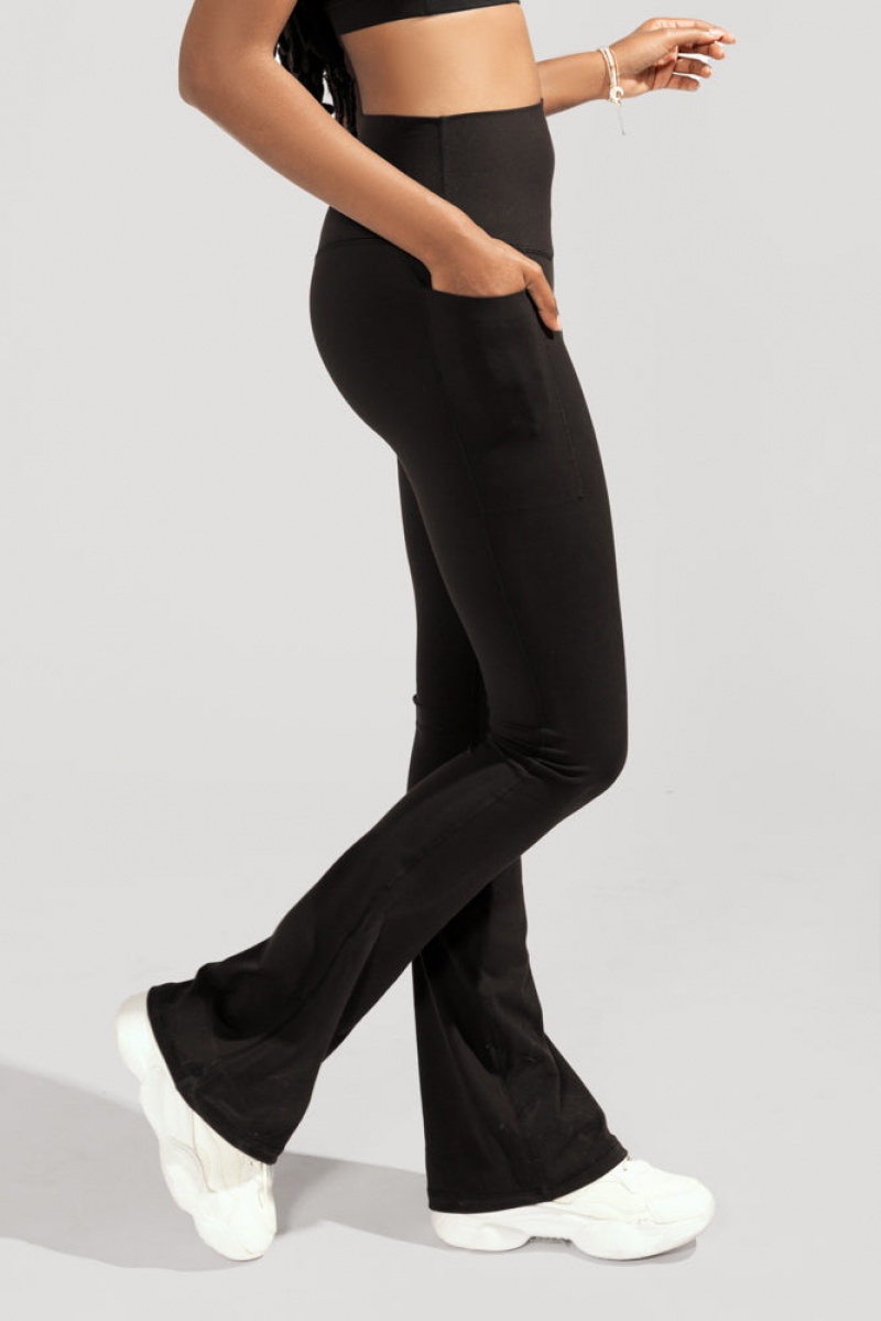 POPFLEX Supersculpt™ Flared Leggings with Pockets (Soft Touch) Black | 304-MHSIXO