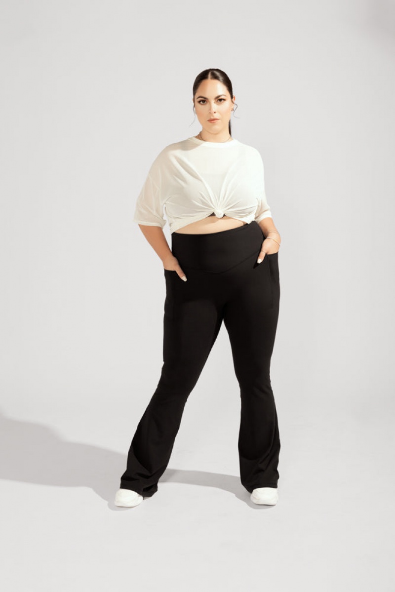 POPFLEX Supersculpt™ Flared Leggings with Pockets (Soft Touch) Black | 304-MHSIXO