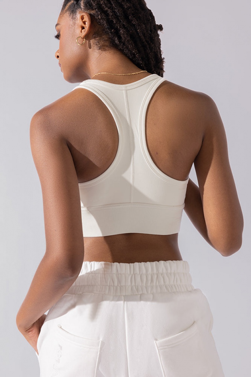 POPFLEX Sweat Sesh Crop Top Cream | 748-CEMGHZ