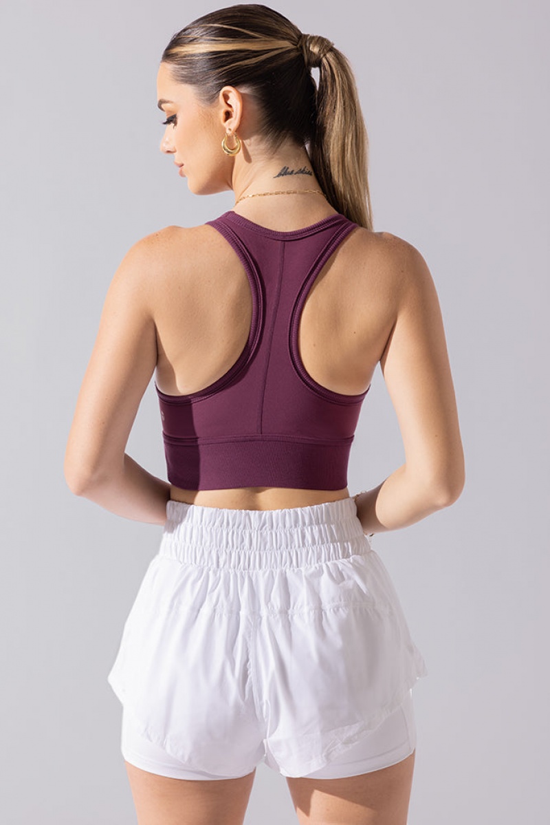 POPFLEX Sweat Sesh Crop Top Plum | 206-NEAPKT