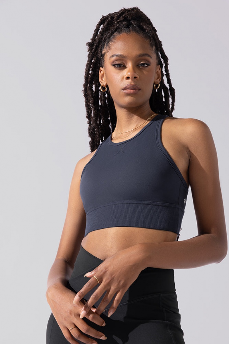 POPFLEX Sweat Sesh Crop Top Smoky Navy | 358-MTJBWS