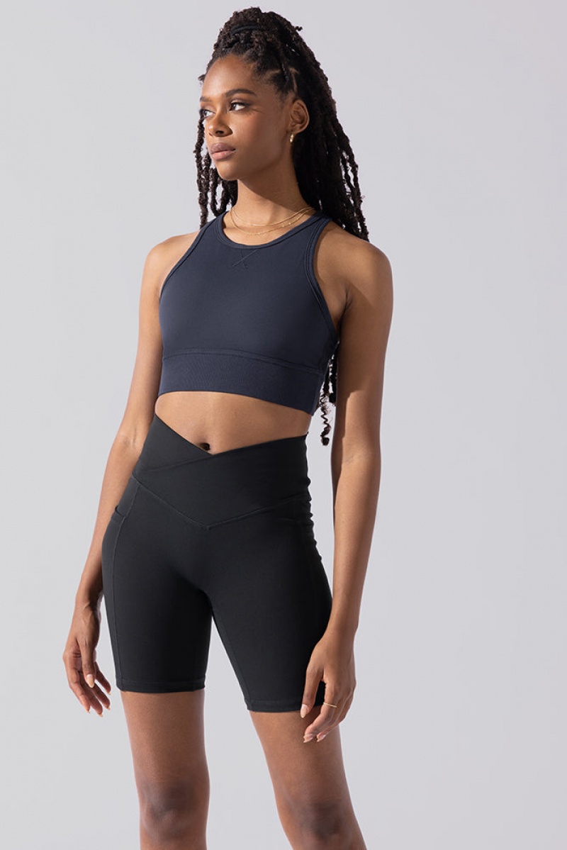 POPFLEX Sweat Sesh Crop Top Smoky Navy | 358-MTJBWS