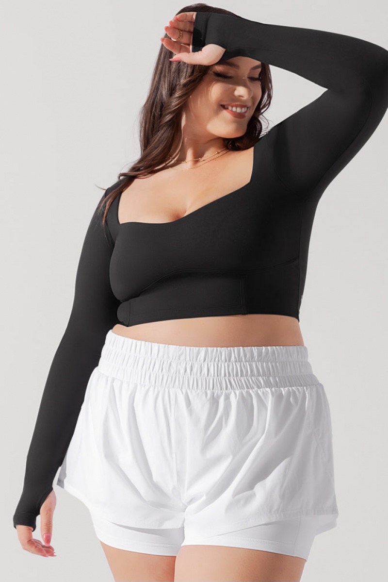 POPFLEX Sweetheart Long Sleeve Crop Top Black | 740-VNWYSP