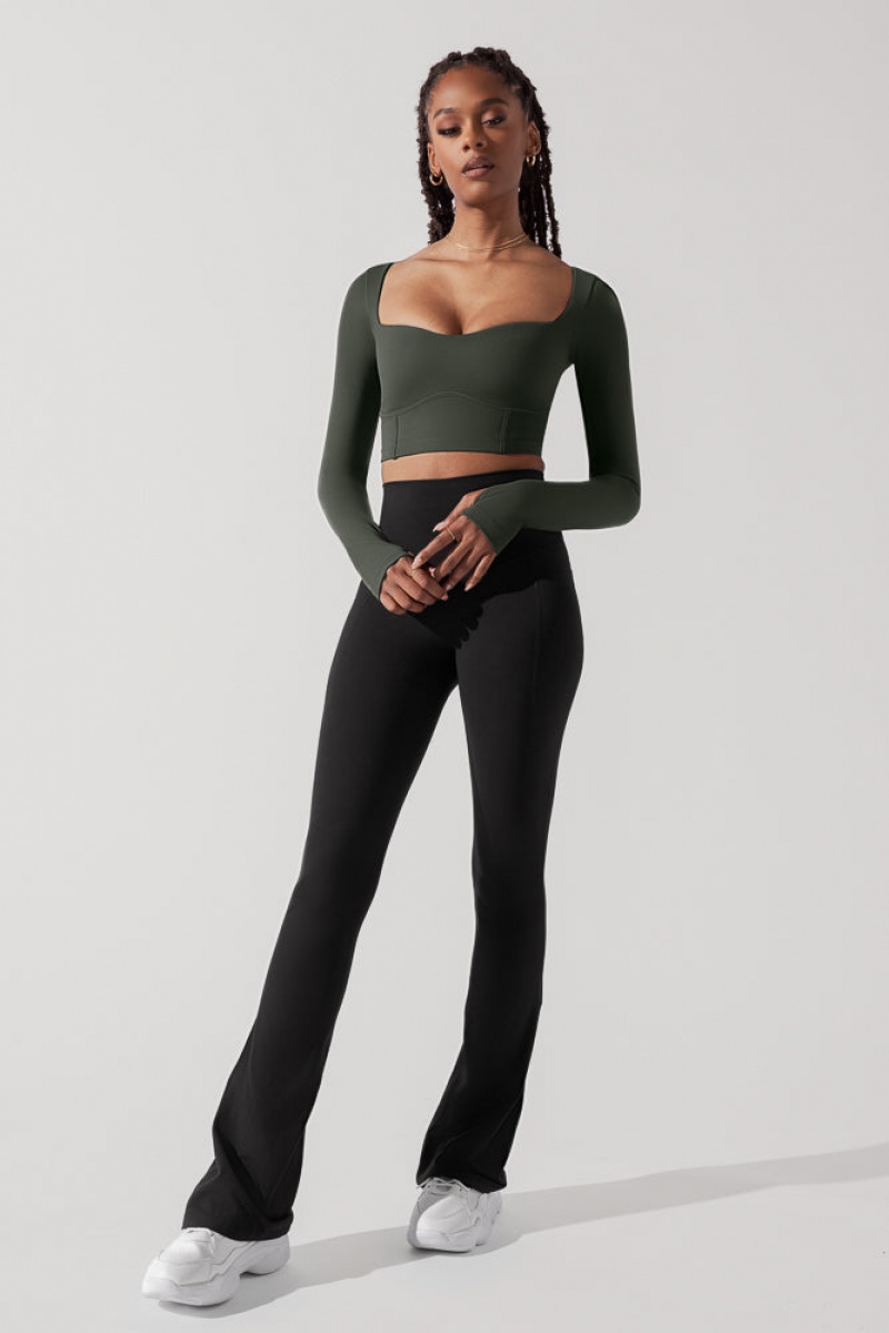 POPFLEX Sweetheart Long Sleeve Crop Top Forestwood | 840-ZKOABD