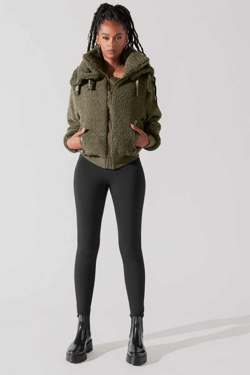 POPFLEX The Kinsley Bomber Jacket in Faux Sherpa Olive | 260-WTDOQF