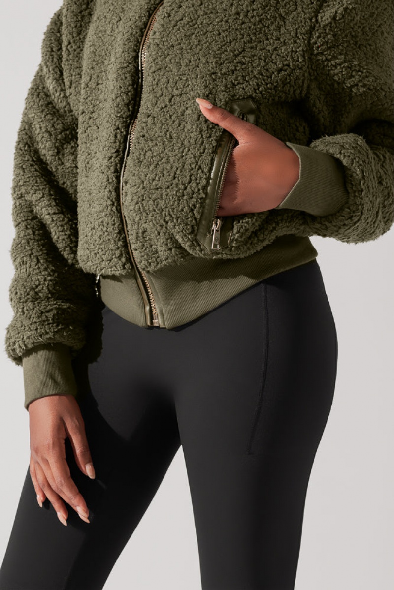 POPFLEX The Kinsley Bomber Jacket in Faux Sherpa Olive | 260-WTDOQF