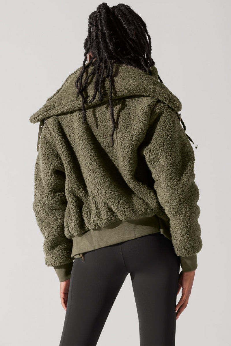 POPFLEX The Kinsley Bomber Jacket in Faux Sherpa Olive | 260-WTDOQF