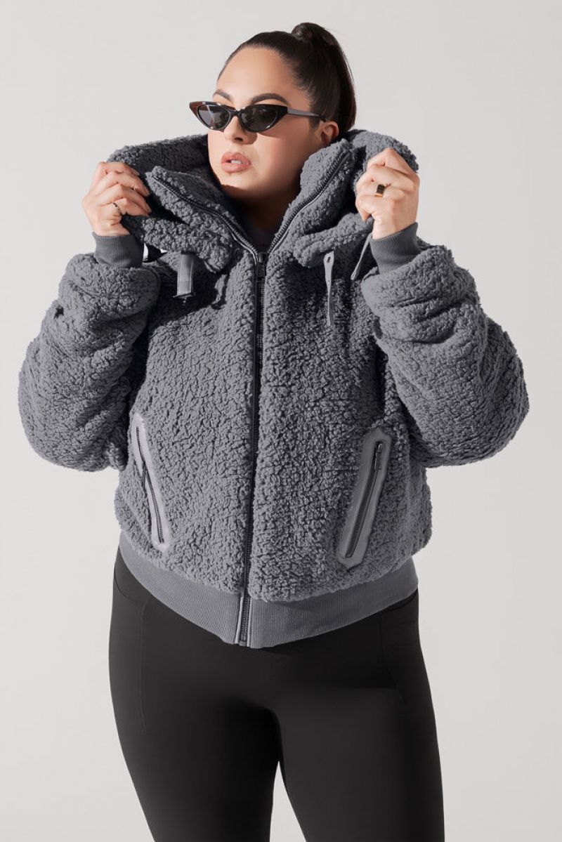 POPFLEX The Kinsley Bomber Jacket in Faux Sherpa Grey | 952-QOGJRW