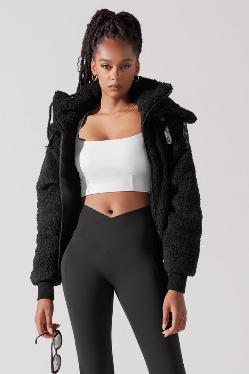 POPFLEX The Kinsley Bomber Jacket in Faux Sherpa Black | 518-BQOLTY