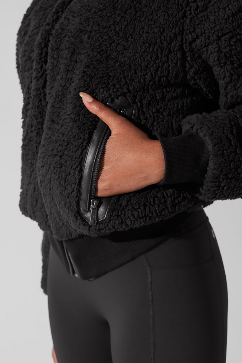 POPFLEX The Kinsley Bomber Jacket in Faux Sherpa Black | 518-BQOLTY