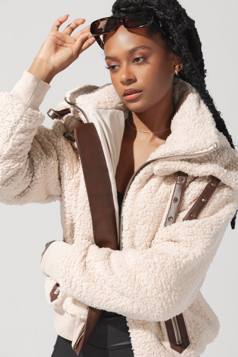 POPFLEX The Kinsley Bomber Jacket in Faux Sherpa Taupe | 958-ACKSUB