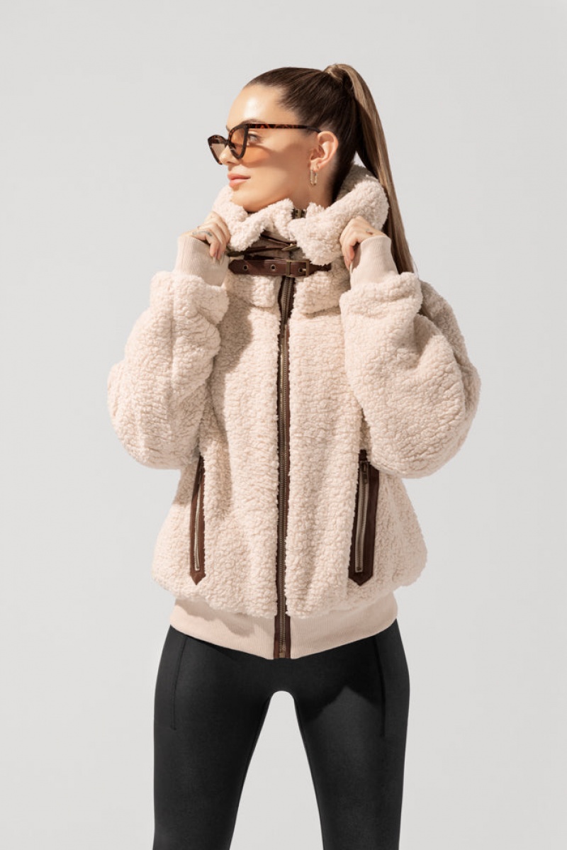 POPFLEX The Kinsley Bomber Jacket in Faux Sherpa Taupe | 958-ACKSUB