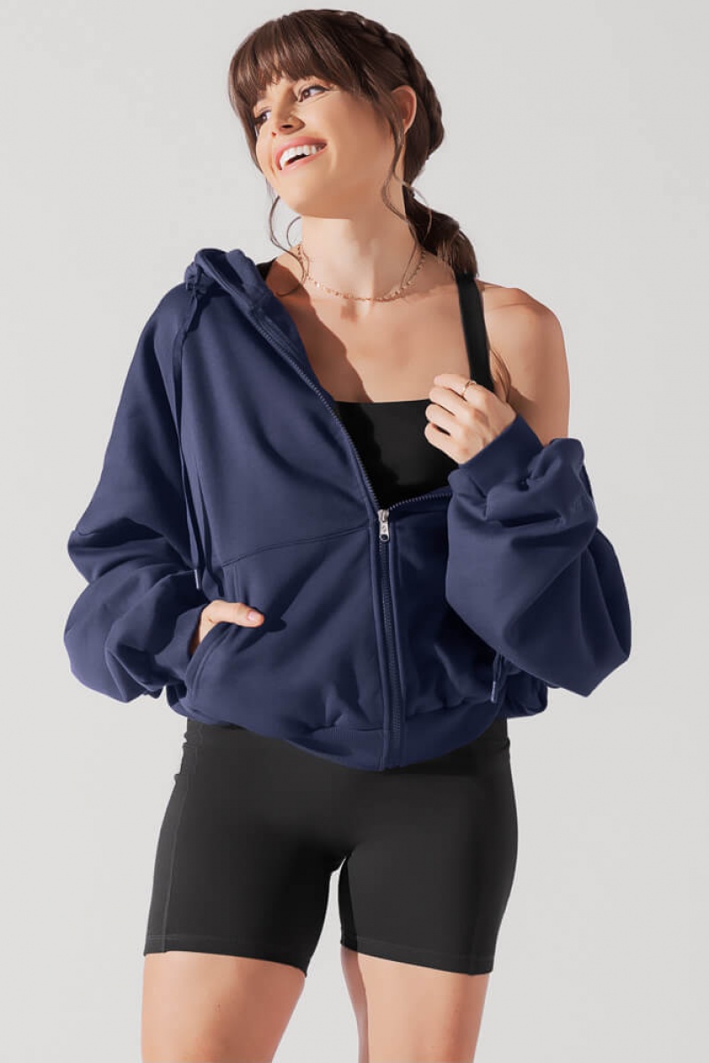 POPFLEX Zip Cloud Hoodie Academic Navy | 390-ZBHXEV