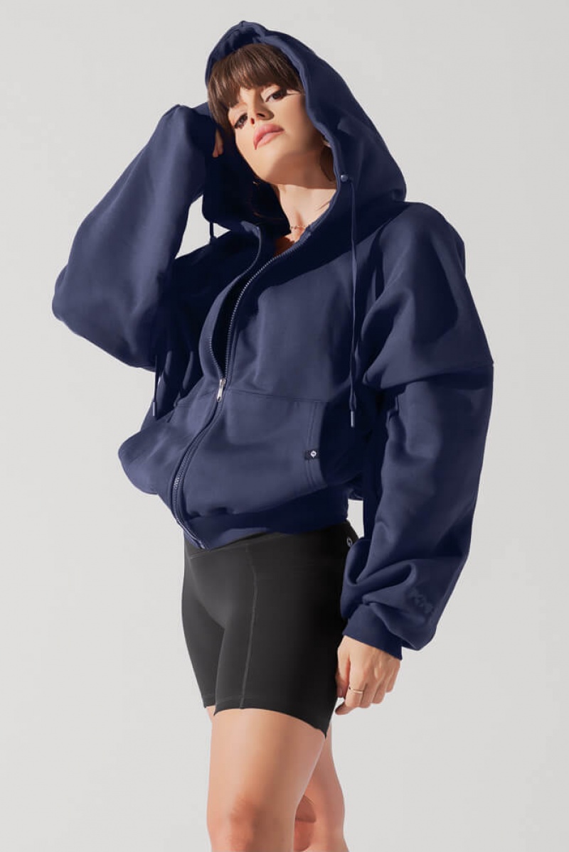 POPFLEX Zip Cloud Hoodie Academic Navy | 390-ZBHXEV