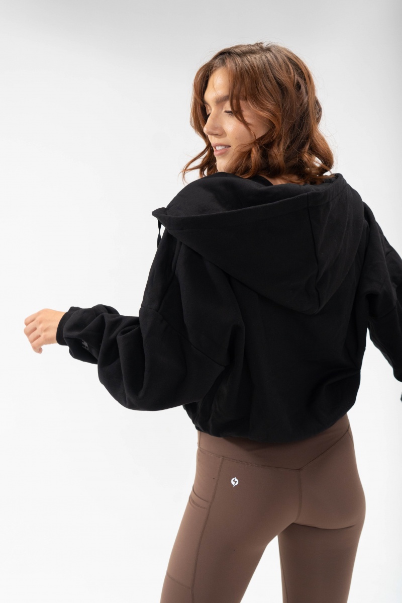 POPFLEX Zip Cloud Hoodie Black | 793-XJSTLW