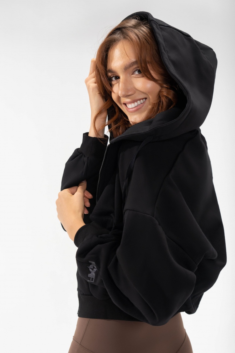 POPFLEX Zip Cloud Hoodie Black | 793-XJSTLW