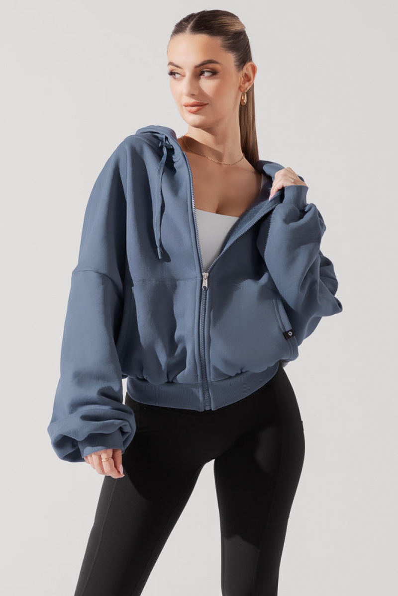 POPFLEX Zip Cloud Hoodie Blue Steel | 176-MSVYTP