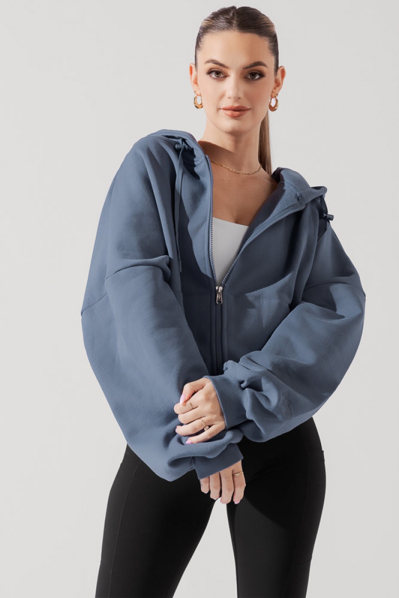 POPFLEX Zip Cloud Hoodie Blue Steel | 176-MSVYTP