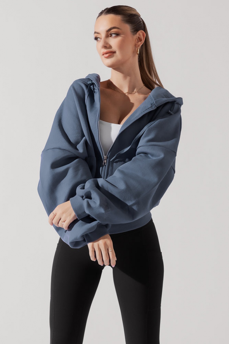 POPFLEX Zip Cloud Hoodie Blue Steel | 176-MSVYTP