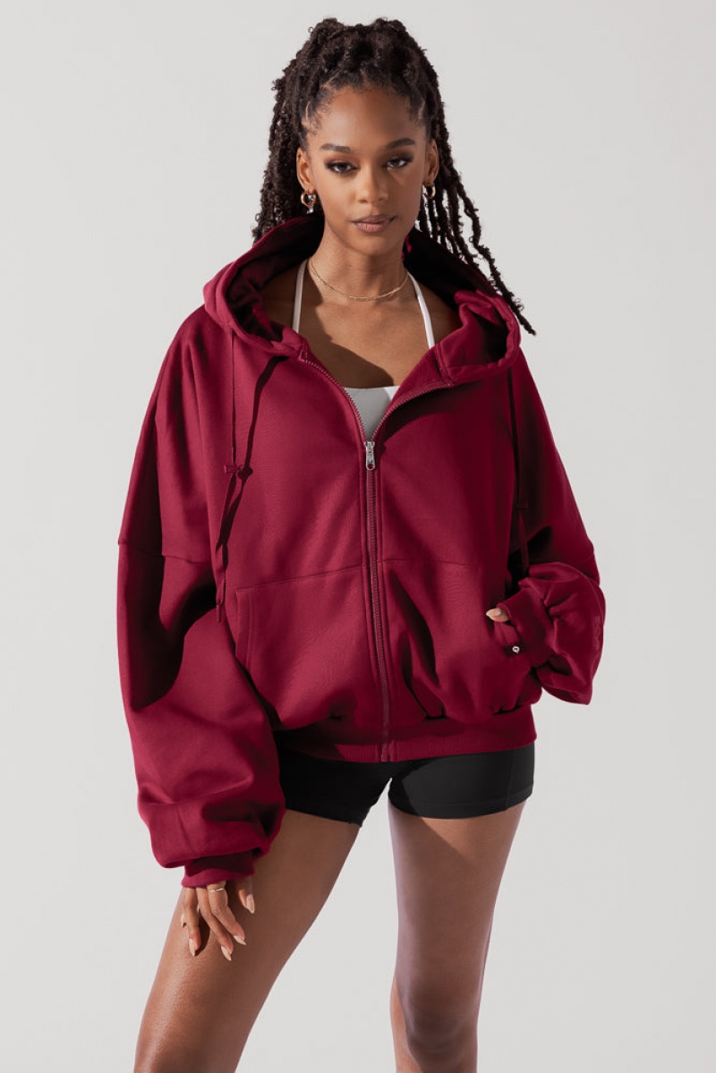 POPFLEX Zip Cloud Hoodie Crimson | 417-BSJNPI