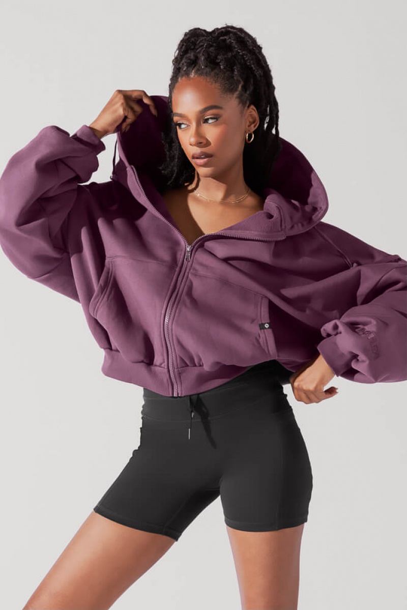 POPFLEX Zip Cloud Hoodie Deep Plum | 574-ZENIAY