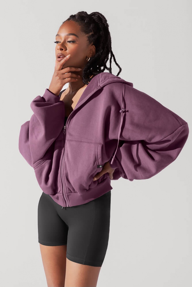 POPFLEX Zip Cloud Hoodie Deep Plum | 574-ZENIAY