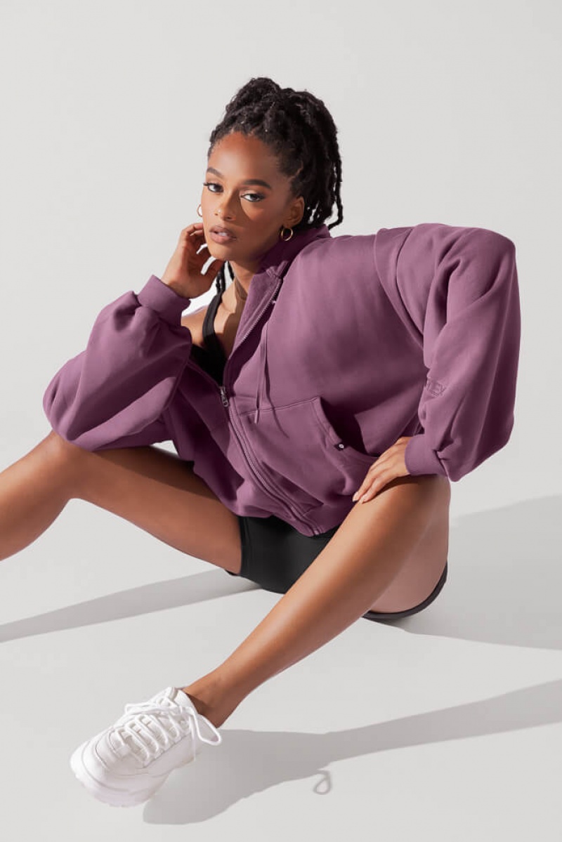 POPFLEX Zip Cloud Hoodie Deep Plum | 574-ZENIAY