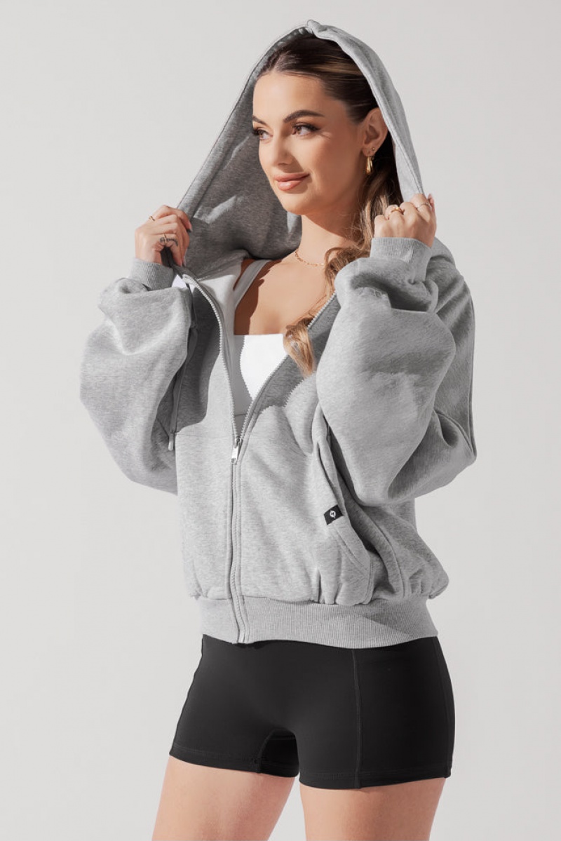 POPFLEX Zip Cloud Hoodie Heather Grey | 157-PWNQJS