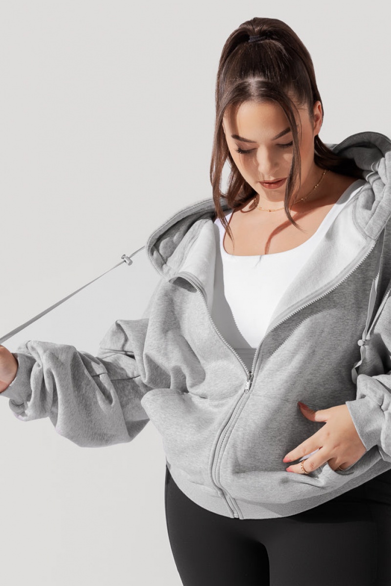 POPFLEX Zip Cloud Hoodie Heather Grey | 157-PWNQJS