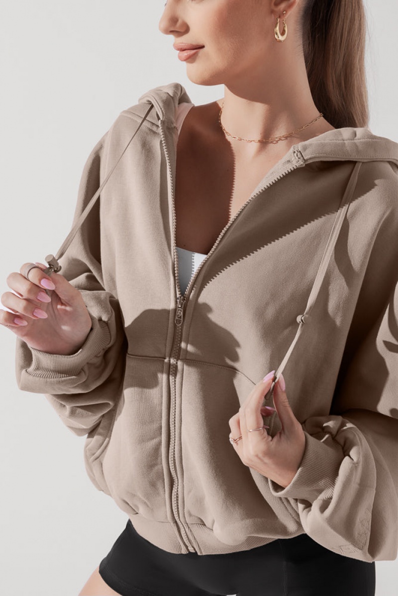 POPFLEX Zip Cloud Hoodie Taupe | 102-FKCAHJ