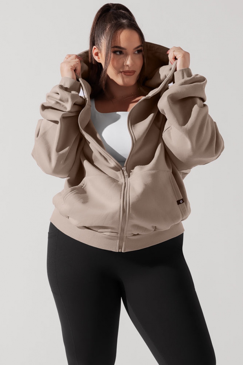 POPFLEX Zip Cloud Hoodie Taupe | 102-FKCAHJ