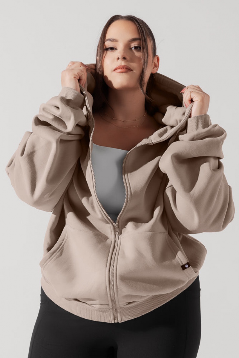 POPFLEX Zip Cloud Hoodie Taupe | 102-FKCAHJ