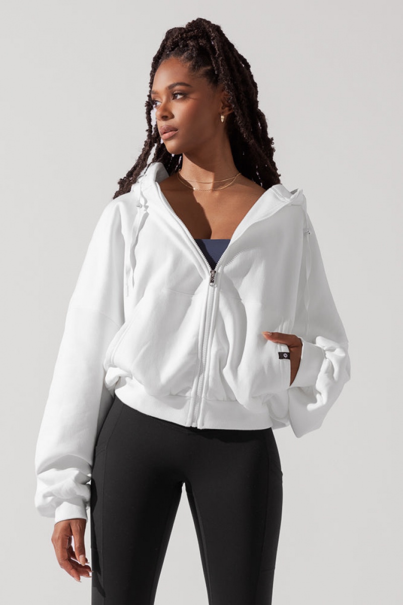 POPFLEX Zip Cloud Hoodie White | 463-BKTMNC