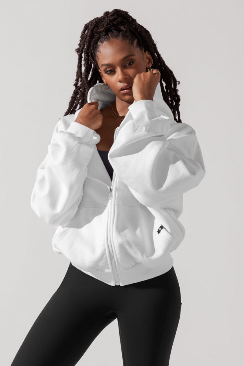 POPFLEX Zip Cloud Hoodie White | 463-BKTMNC